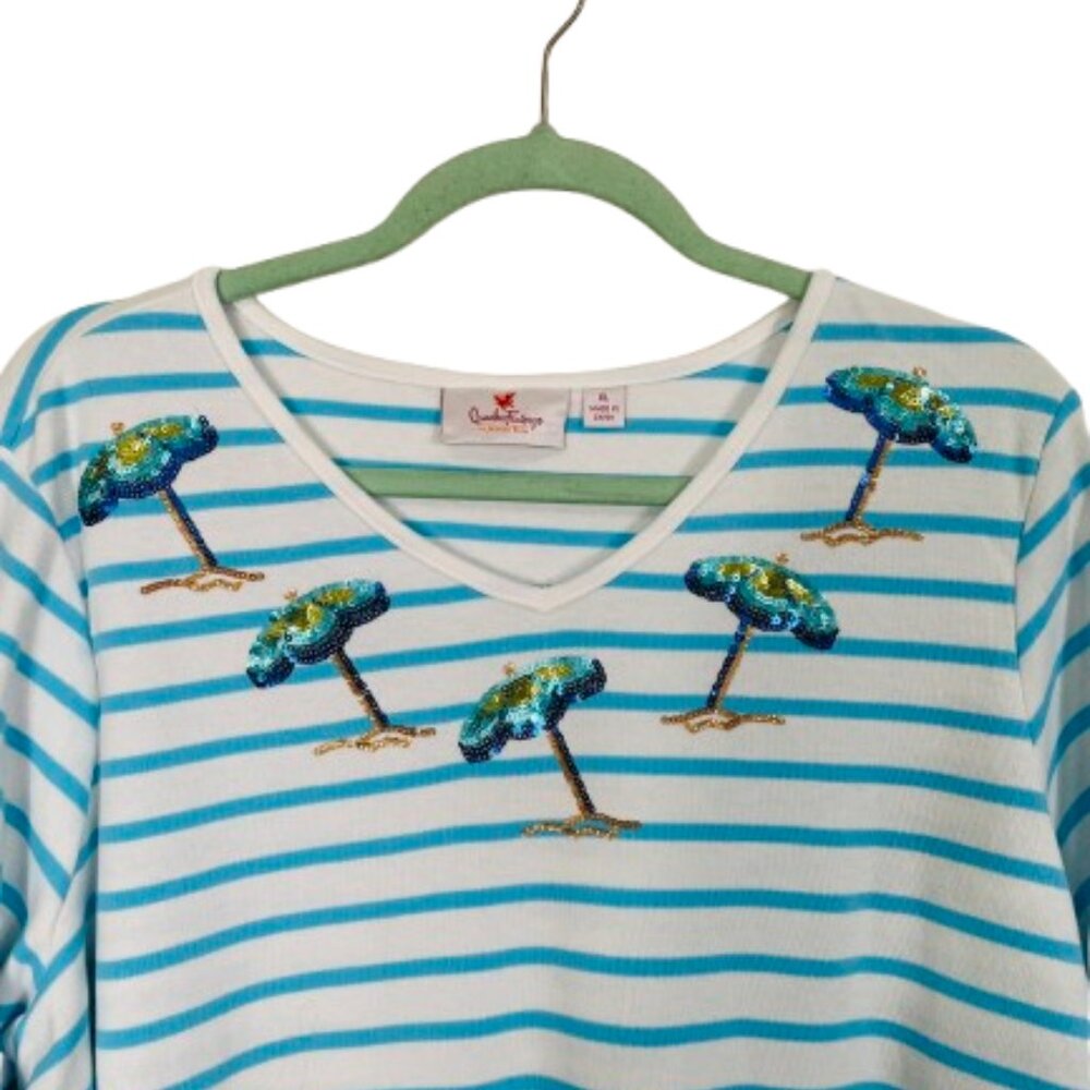 Quacker Factory Sequin Beach Umbrella Striped Top… - image 4